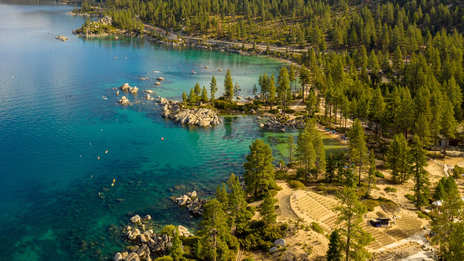 Aerial view of Sand Harbor, home of the Lake Tahoe Shakespeare Festival